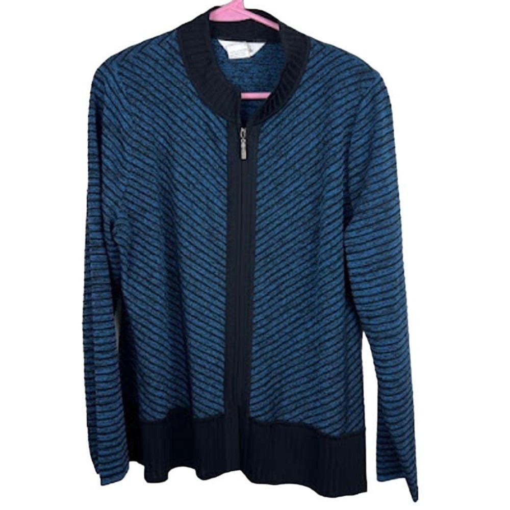 Exclusively misook blue black knit full zip jacket Size Large